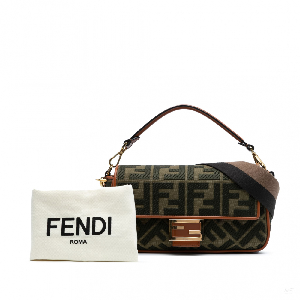 Fendi Zucca Medium Canvas Baguette Handbag Green