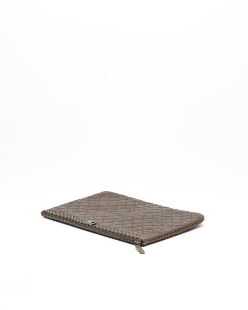 Chanel Caviar Khaki Boy Clutch Bag, Fits 14-inch Laptop