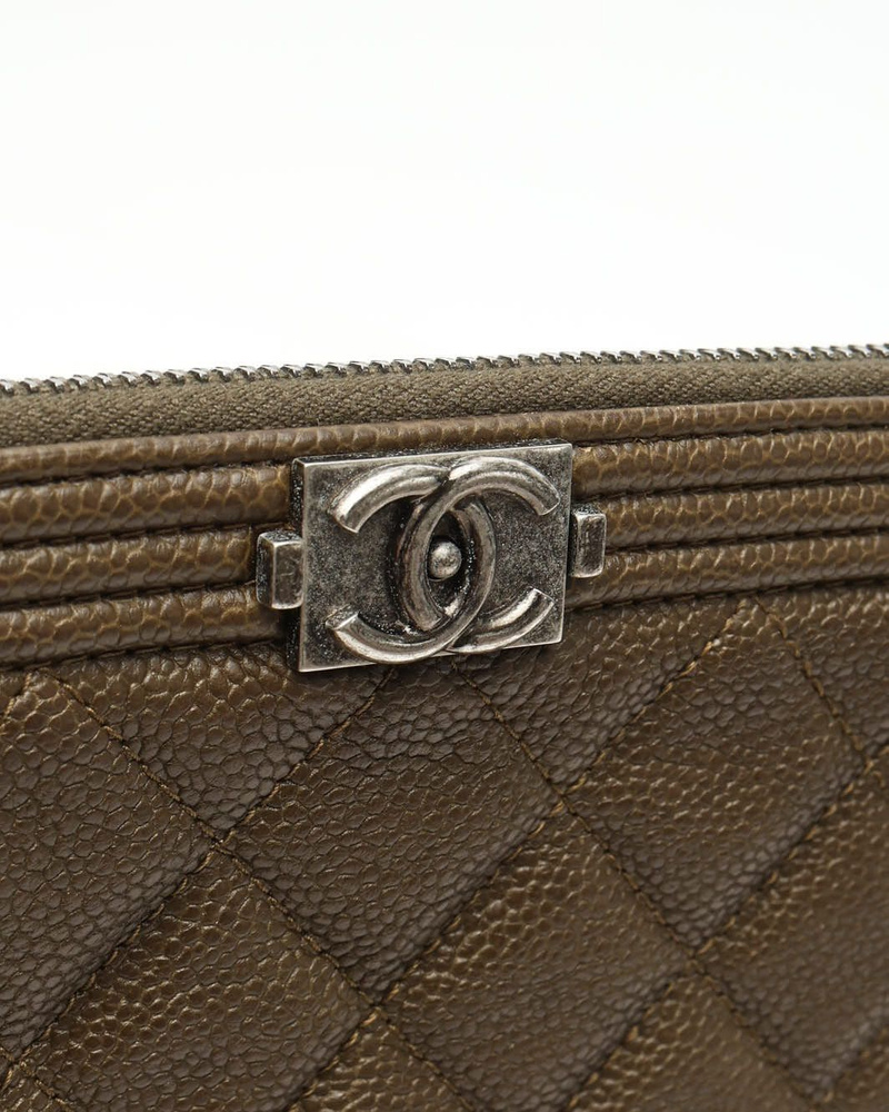 Chanel Caviar Khaki Boy Clutch Bag, Fits 14-inch Laptop