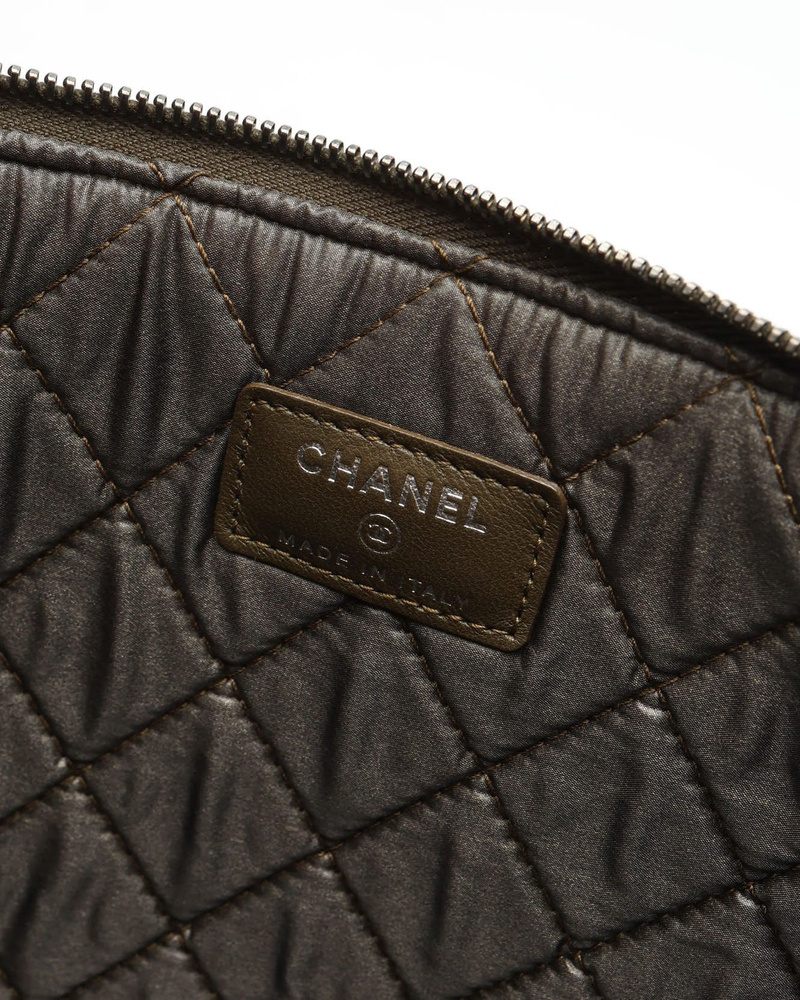 Chanel Caviar Khaki Boy Clutch Bag, Fits 14-inch Laptop