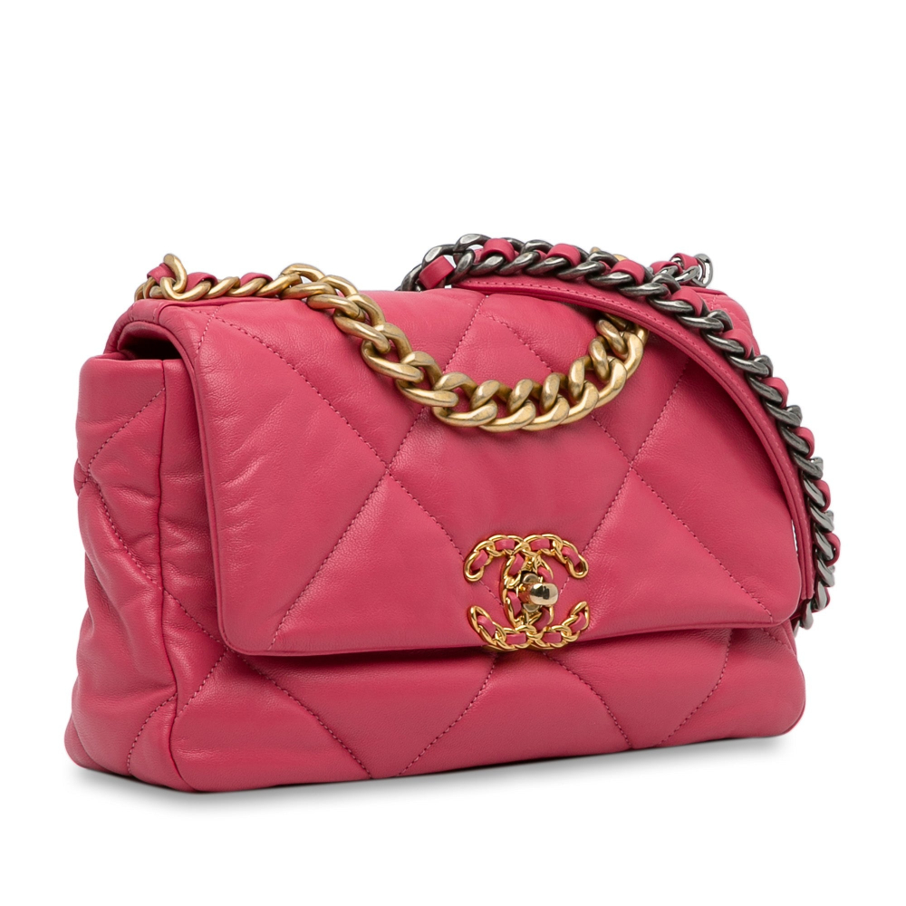 Chanel 19 Medium Lambskin Leather Matelassè Flap Handbag Pink
