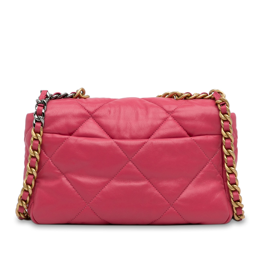 Chanel 19 Medium Lambskin Leather Matelassè Flap Handbag Pink