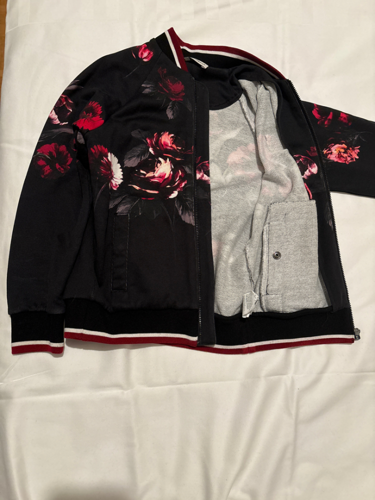Dolce&Gabbana Bomberjacke aus dunklem Baumwollfrottee mit Blumendruck