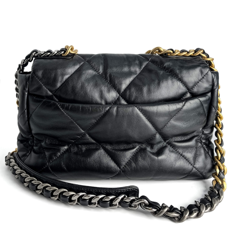Chanel 19 Large Matelassè Lambskin Leather 2-Ways Flap Handbag Black