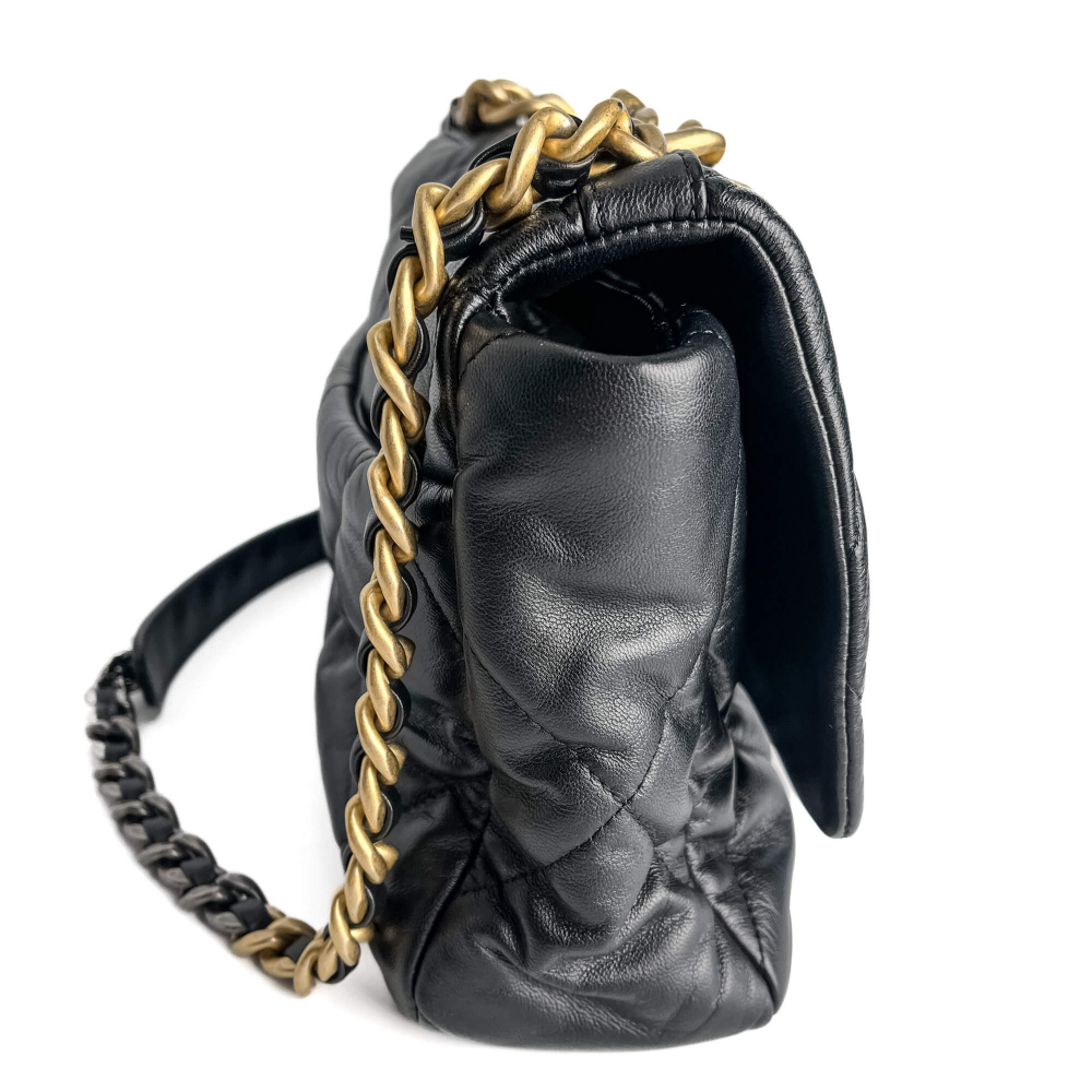 Chanel 19 Large Matelassè Lambskin Leather 2-Ways Flap Handbag Black