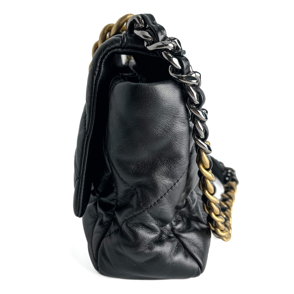 Chanel 19 Large Matelassè Lambskin Leather 2-Ways Flap Handbag Black