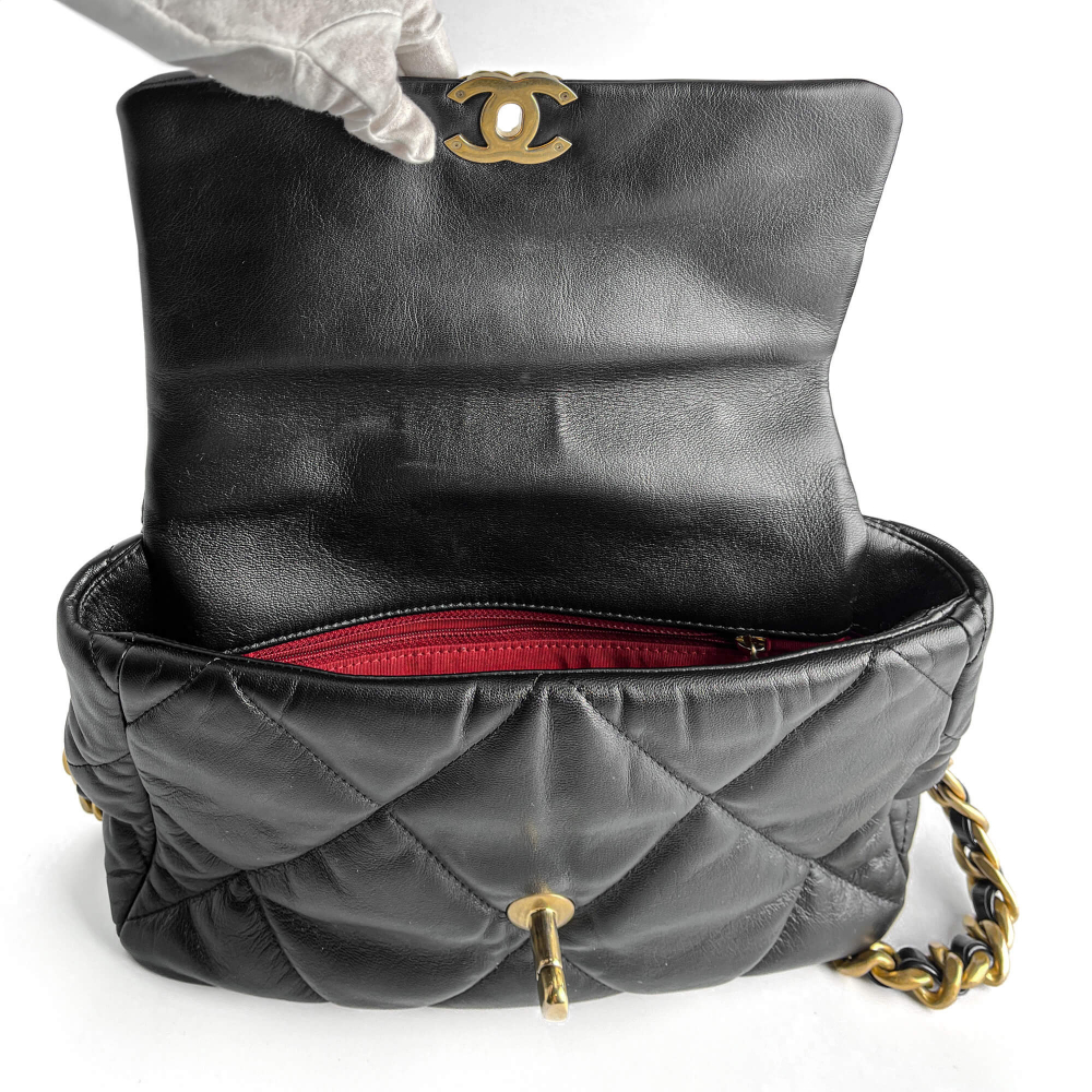 Chanel 19 Large Matelassè Lambskin Leather 2-Ways Flap Handbag Black