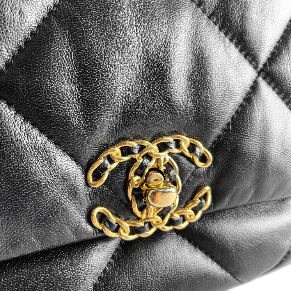 Chanel 19 Large Matelassè Lambskin Leather 2-Ways Flap Handbag Black