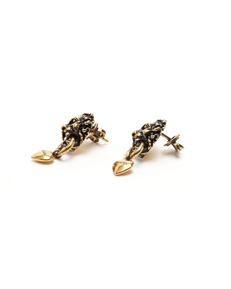 Gucci Lion Head Hearts Drop Earrings