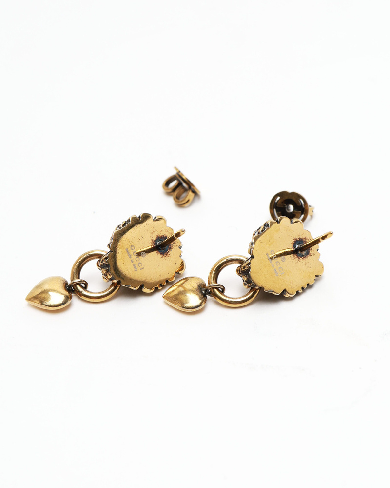 Gucci Lion Head Hearts Drop Earrings