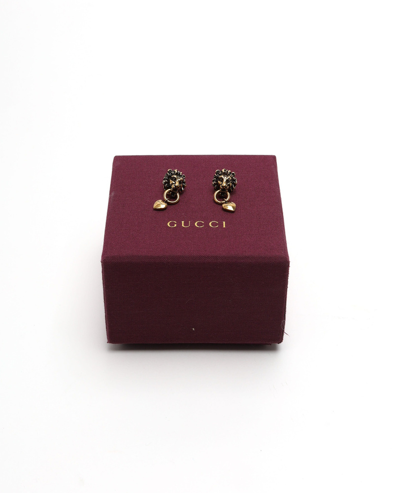 Gucci Lion Head Hearts Drop Earrings