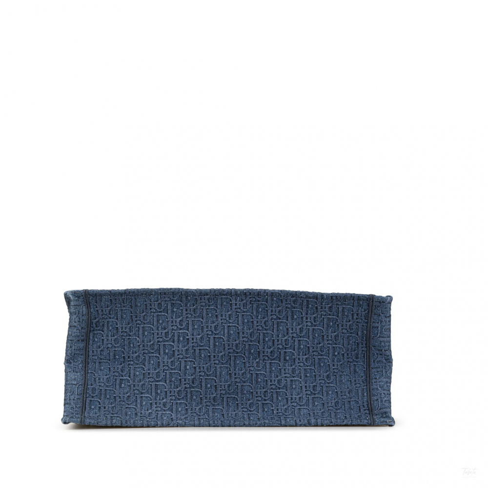 Christian Dior Book Tote Large Embroidery Canvas Handbag Blue