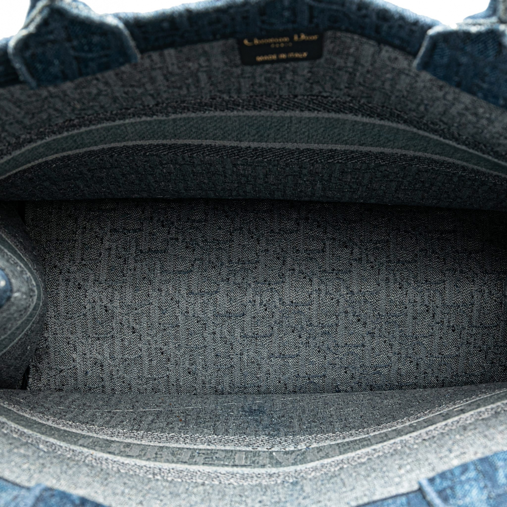 Christian Dior Book Tote Large Embroidery Canvas Handbag Blue