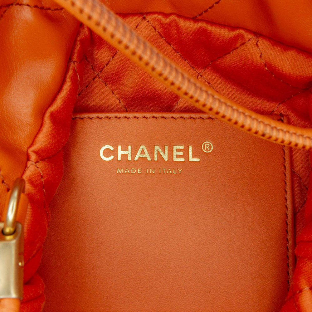 Chanel 22 Mini Leather Bucket Crossbody Orange