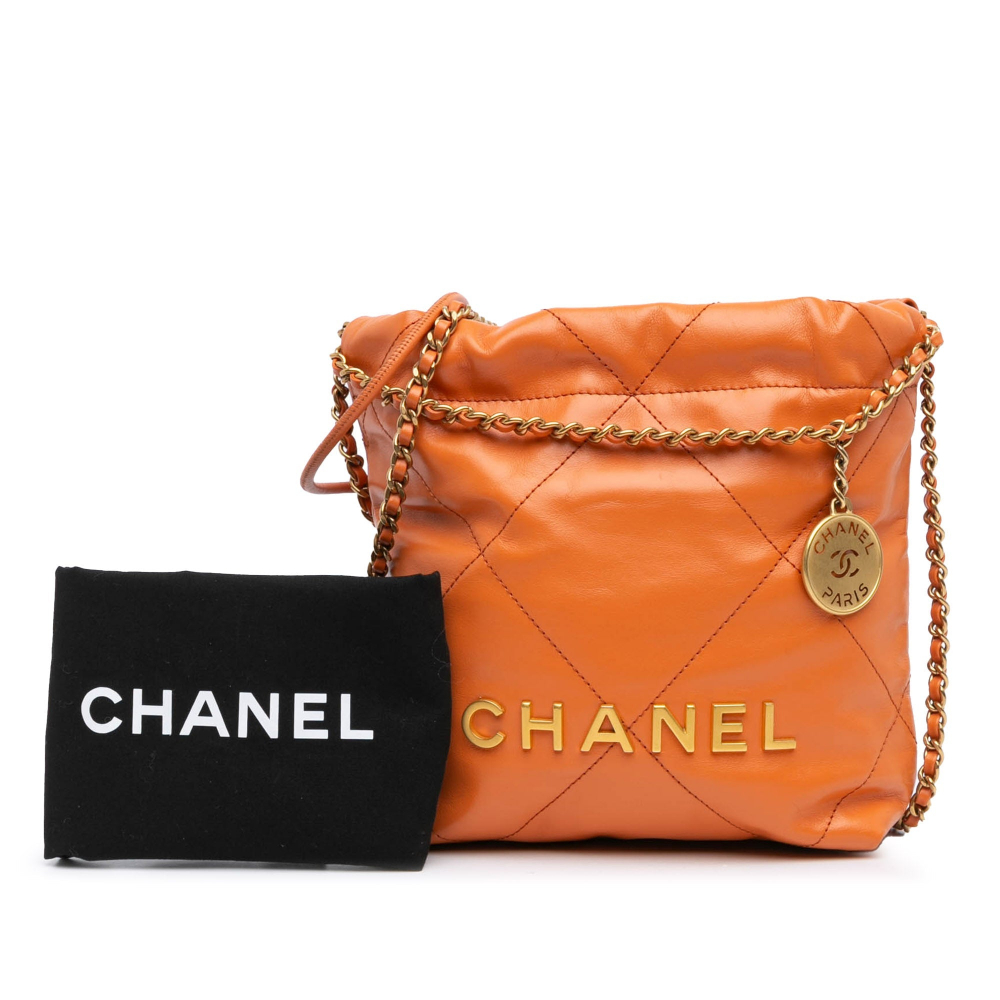 Chanel 22 Mini Leather Bucket Crossbody Orange
