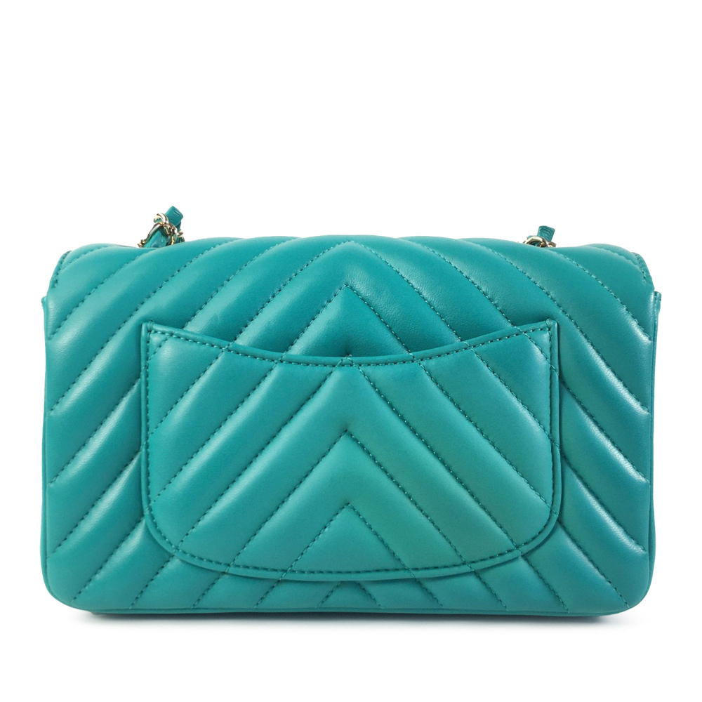 Chanel Classic Single Flap Mini Lambskin Leather Chevron Shoulder Bag Green