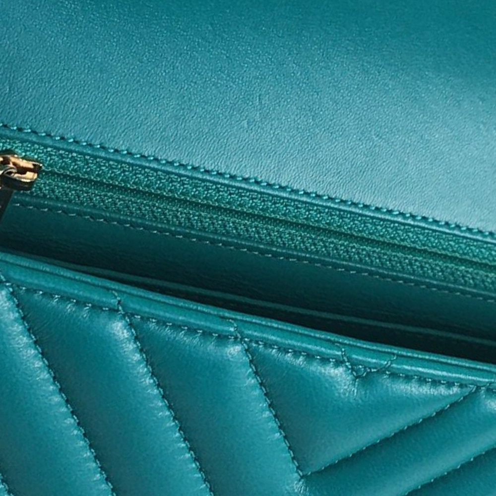 Chanel Classic Single Flap Mini Lambskin Leather Chevron Shoulder Bag Green