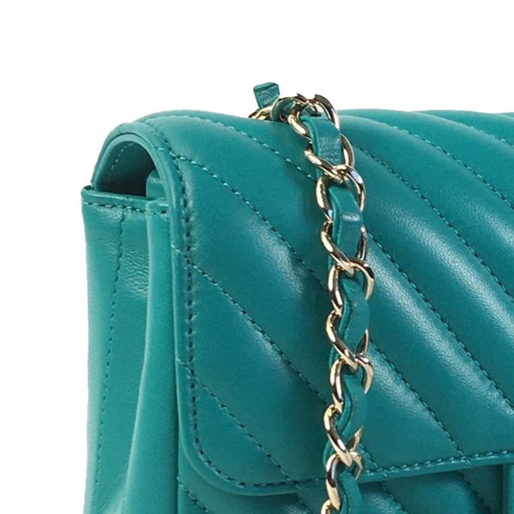Chanel Classic Single Flap Mini Lambskin Leather Chevron Shoulder Bag Green