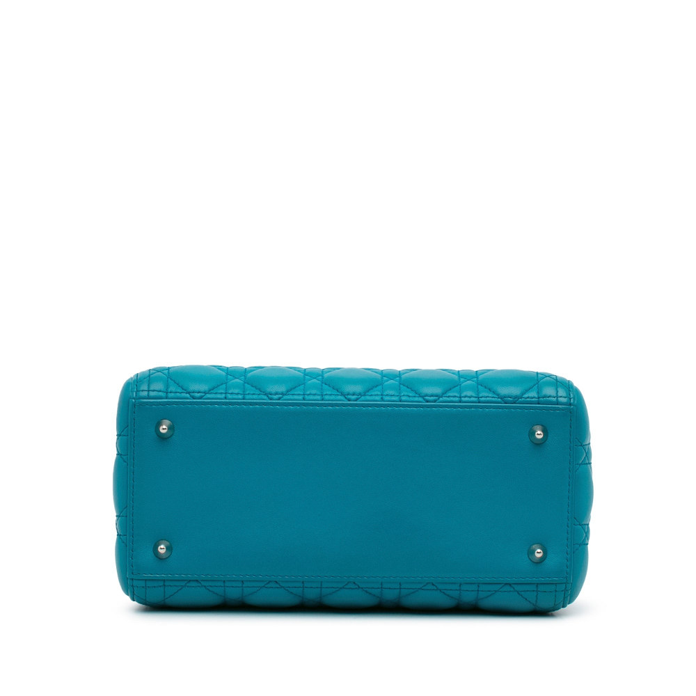 Christian Dior Lady Dior Medium Zip Closure Cannage Lambskin Leather 2-Ways Tote Bag Blue