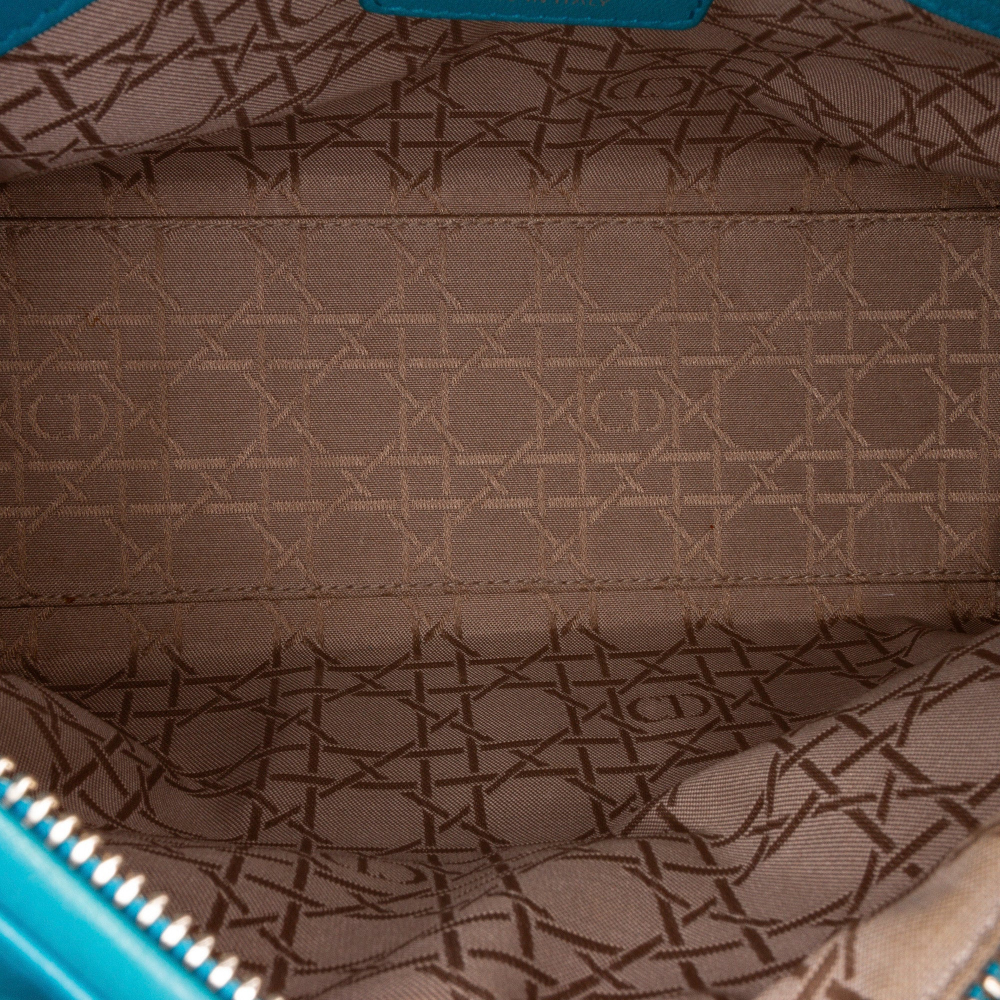 Christian Dior Lady Dior Medium Zip Closure Cannage Lambskin Leather 2-Ways Tote Bag Blue