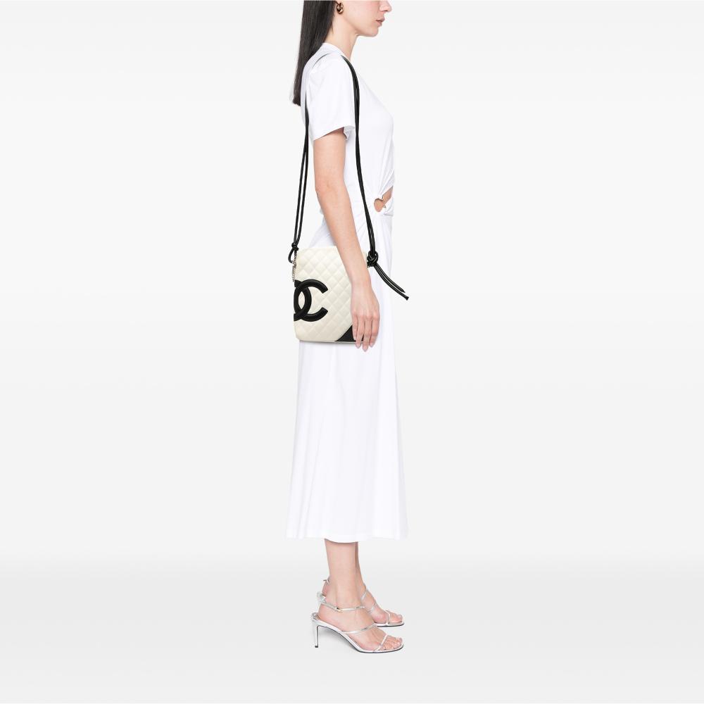 Chanel AB Chanel White with Black Lambskin Leather Leather Lambskin Cambon Ligne Crossbody Italy