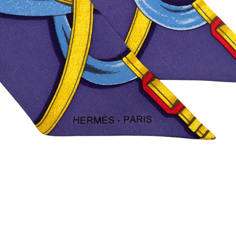 Hermès AB Hermès Blue Silk Fabric Grand Manege Twilly Scarf France