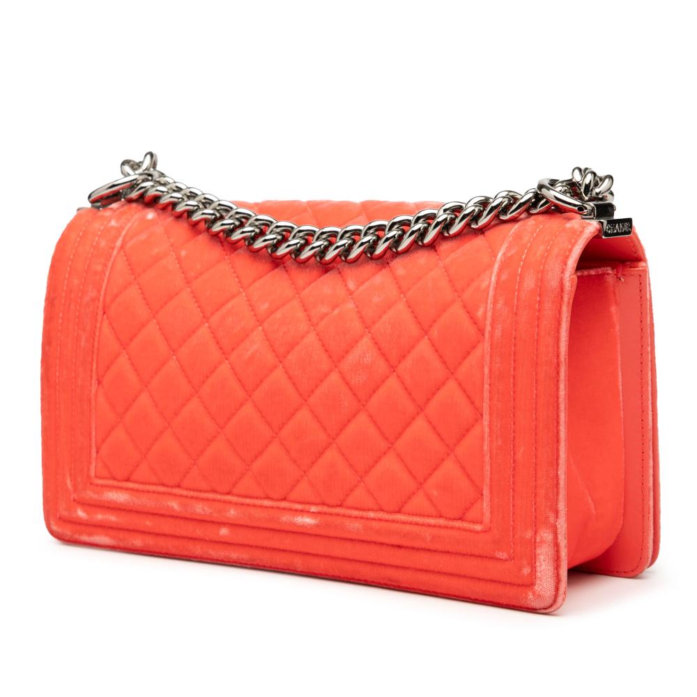 Chanel B Chanel Orange Dark Orange Velvet Fabric Old Medium Quilted Boy Flap France