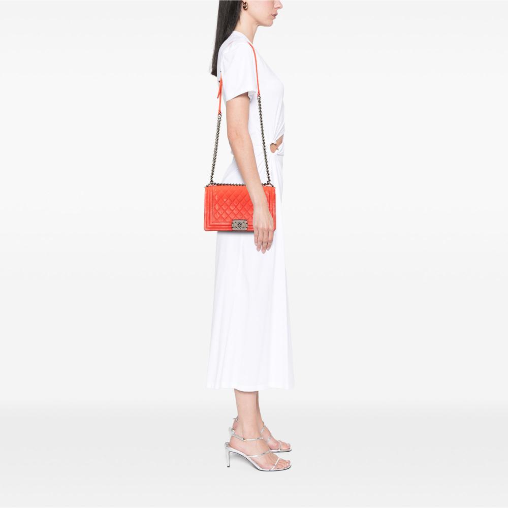 Chanel B Chanel Orange Dark Orange Velvet Fabric Old Medium Quilted Boy Flap France