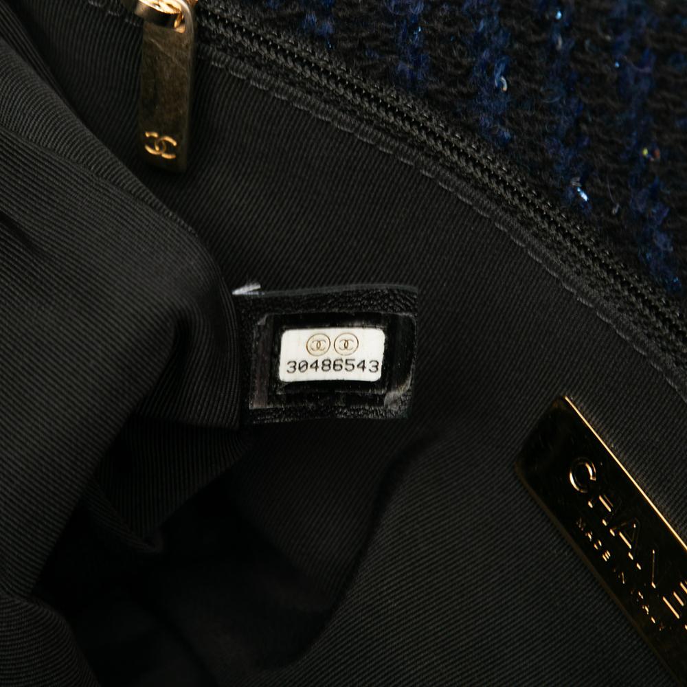 Chanel B Chanel Blue Dark Blue Tweed Fabric Large Chevron Sequin 19 Flap Italy