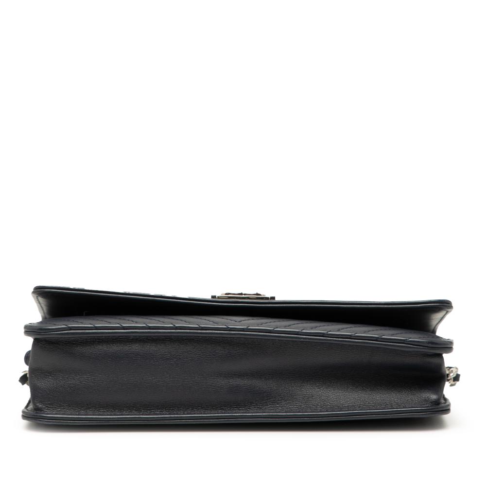 Chanel AB Chanel Blue Navy Lambskin Leather Leather Chevron Lambskin Boy Wallet on Chain Italy