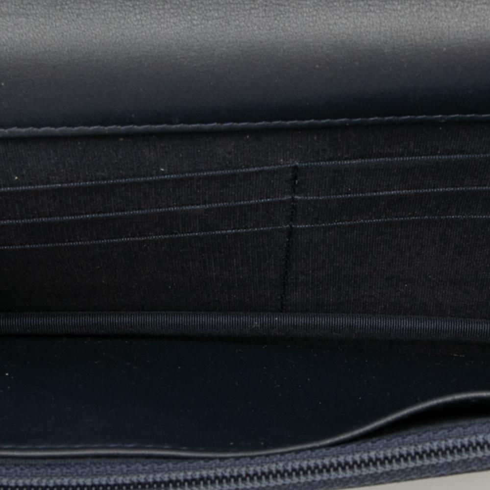 Chanel AB Chanel Blue Navy Lambskin Leather Leather Chevron Lambskin Boy Wallet on Chain Italy