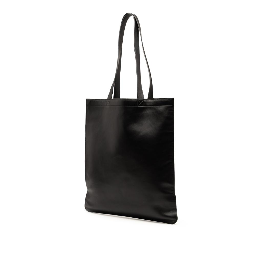 Fendi B Fendi Black Calf Leather Embossed Logo Shopper Tote Italy