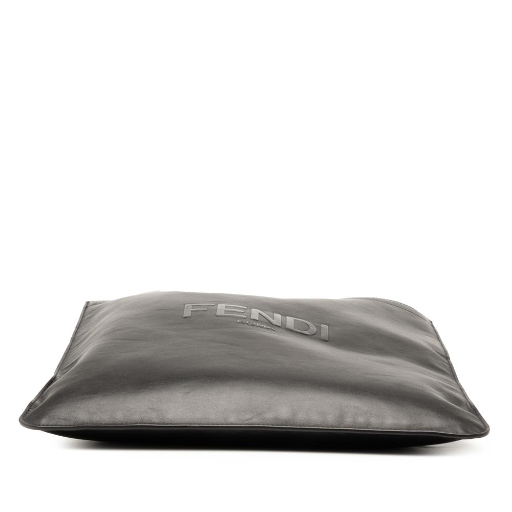 Fendi B Fendi Black Calf Leather Embossed Logo Shopper Tote Italy