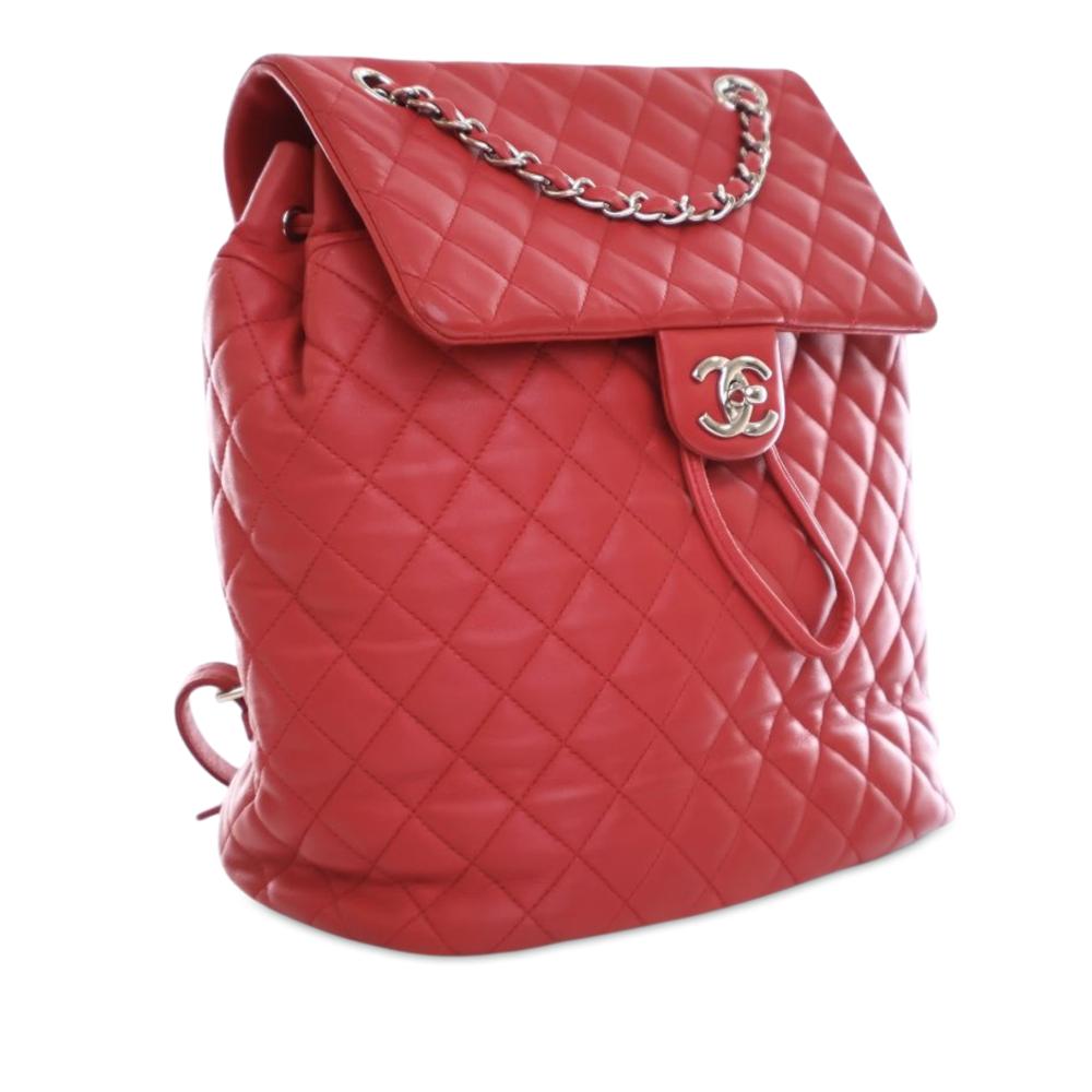 Chanel B Chanel Red Lambskin Leather Leather Medium Lambskin Urban Spirit Backpack Italy