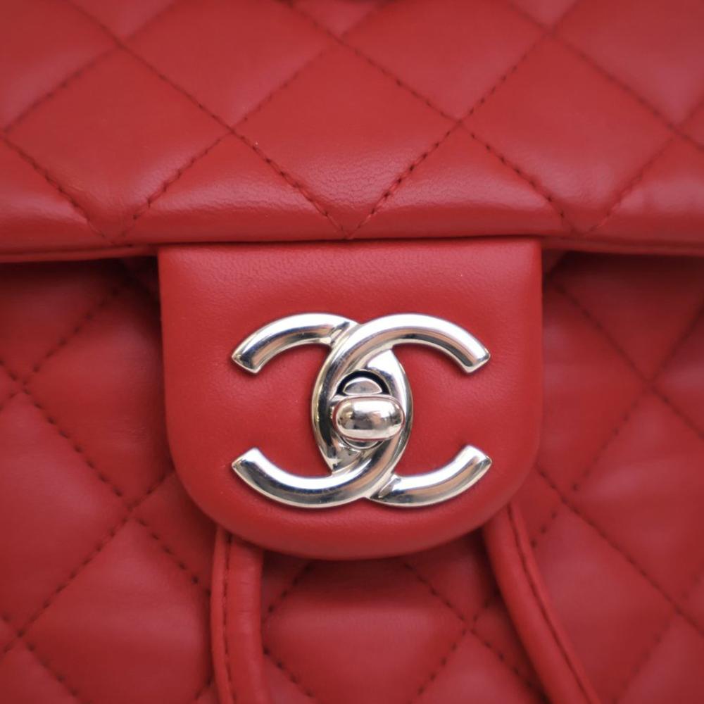 Chanel B Chanel Red Lambskin Leather Leather Medium Lambskin Urban Spirit Backpack Italy