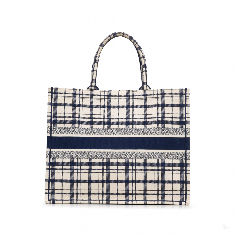 Christian Dior Book Tote Large Embroidery Canvas Handbag Blue