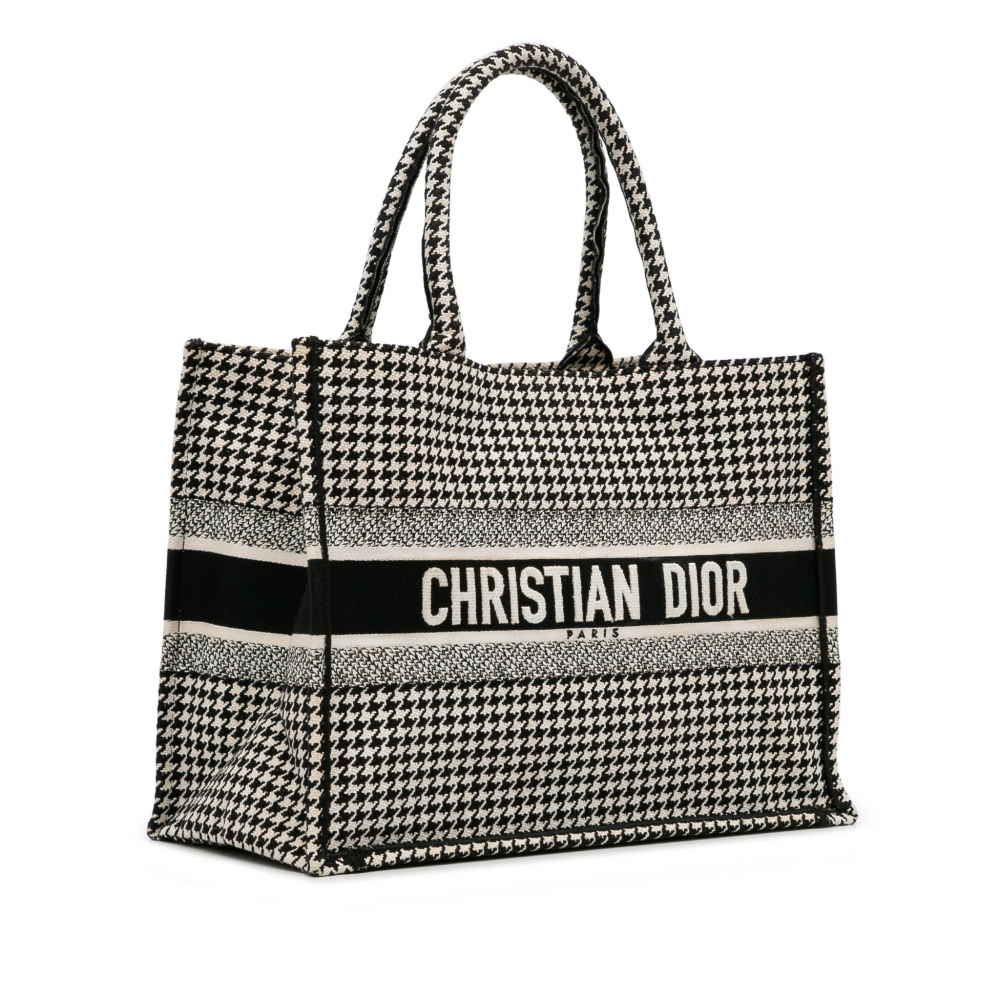 Christian Dior Book Tote Medium Canvas Embroidery Handbag Black