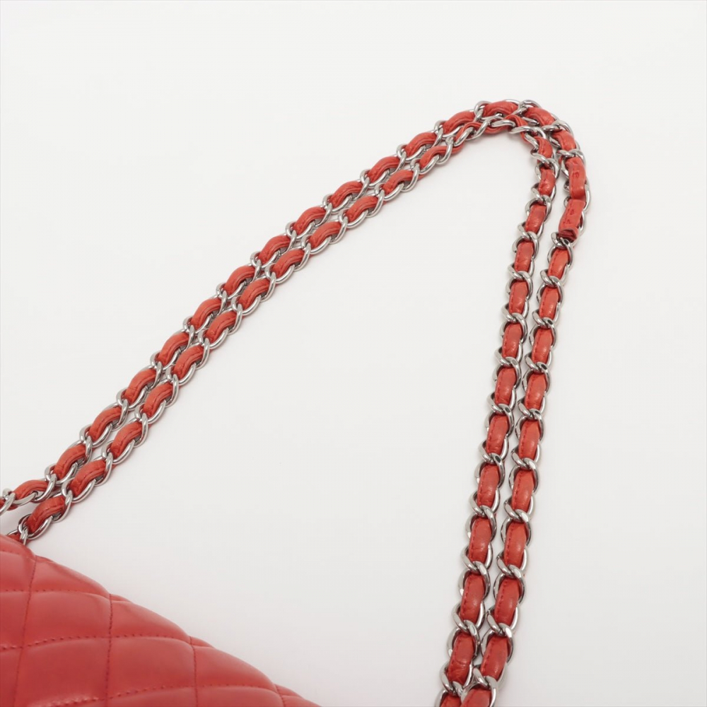 Chanel Classic Double Flap Jumbo Lambskin Leather Chain Bag Red/Orange