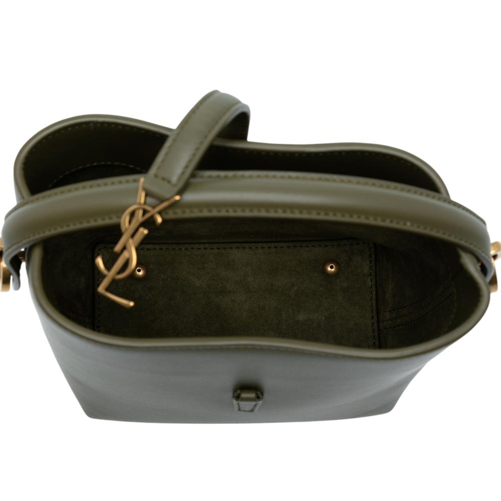 Saint Laurent AB Saint Laurent Green Olive Green Calf Leather Mini Shiny skin Le 37 Bucket Bag Italy