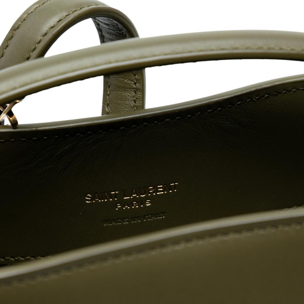 Saint Laurent AB Saint Laurent Green Olive Green Calf Leather Mini Shiny skin Le 37 Bucket Bag Italy