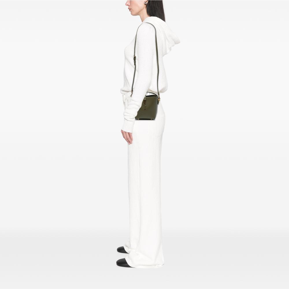 Saint Laurent AB Saint Laurent Green Olive Green Calf Leather Mini Shiny skin Le 37 Bucket Bag Italy