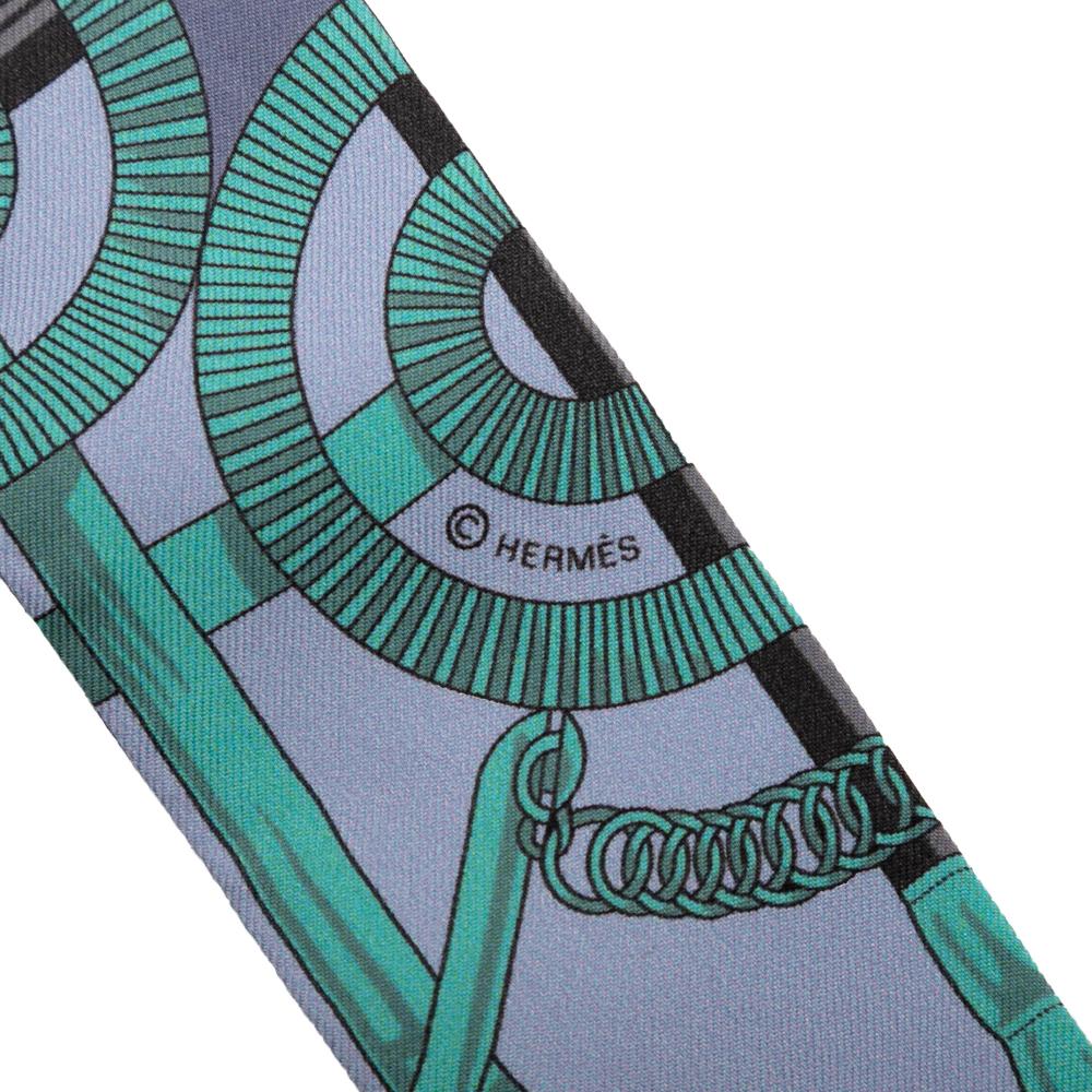 Hermès A Hermès Blue with Purple Silk Fabric Eperon D Or Twilly Scarf France