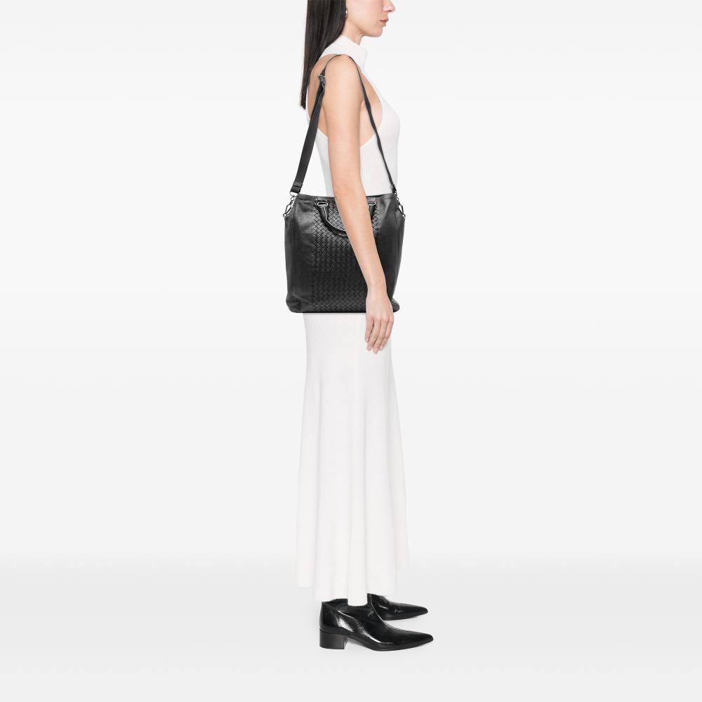 Bottega Veneta B Bottega Veneta Black Nappa Leather Leather Nappa Intrecciato Vertical Convertible Satchel Italy