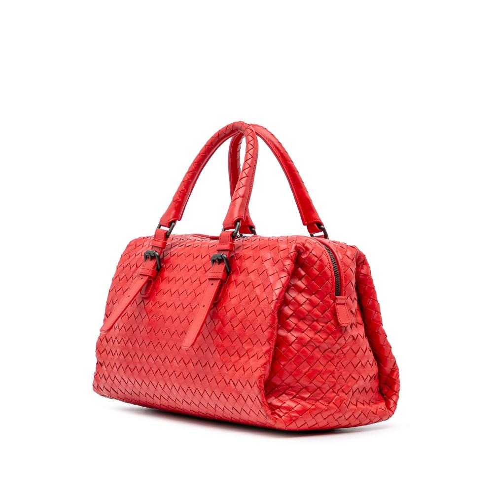 Bottega Veneta B Bottega Veneta Red Nappa Leather Leather Nappa Intrecciato Boston Bag Italy