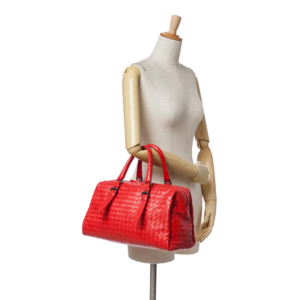 Bottega Veneta B Bottega Veneta Red Nappa Leather Leather Nappa Intrecciato Boston Bag Italy