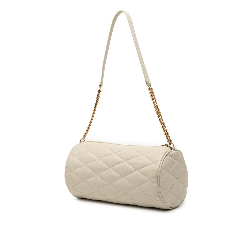 Saint Laurent B Saint Laurent White Lambskin Leather Leather Small Quilted Lambskin Sade Tube Bag Italy