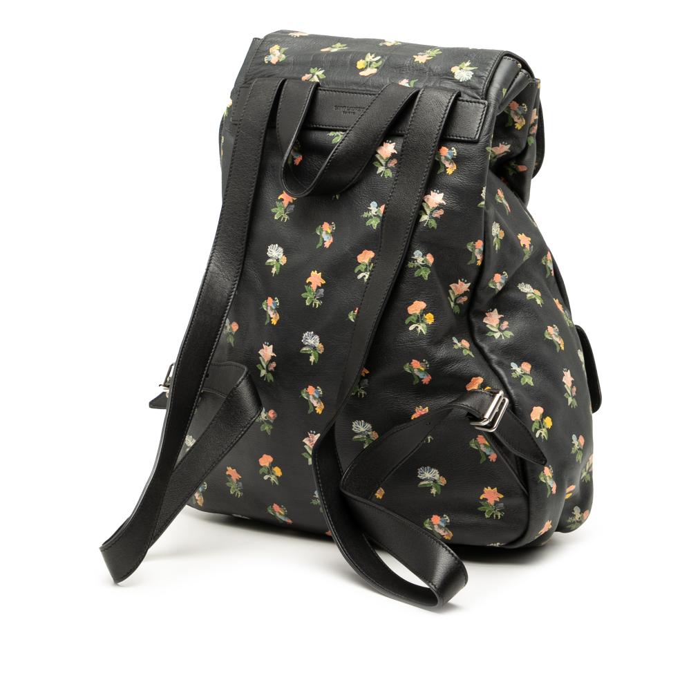 Saint Laurent B Saint Laurent Black with Multi Calf Leather Prairie Floral Printed Festival Backpack Italy