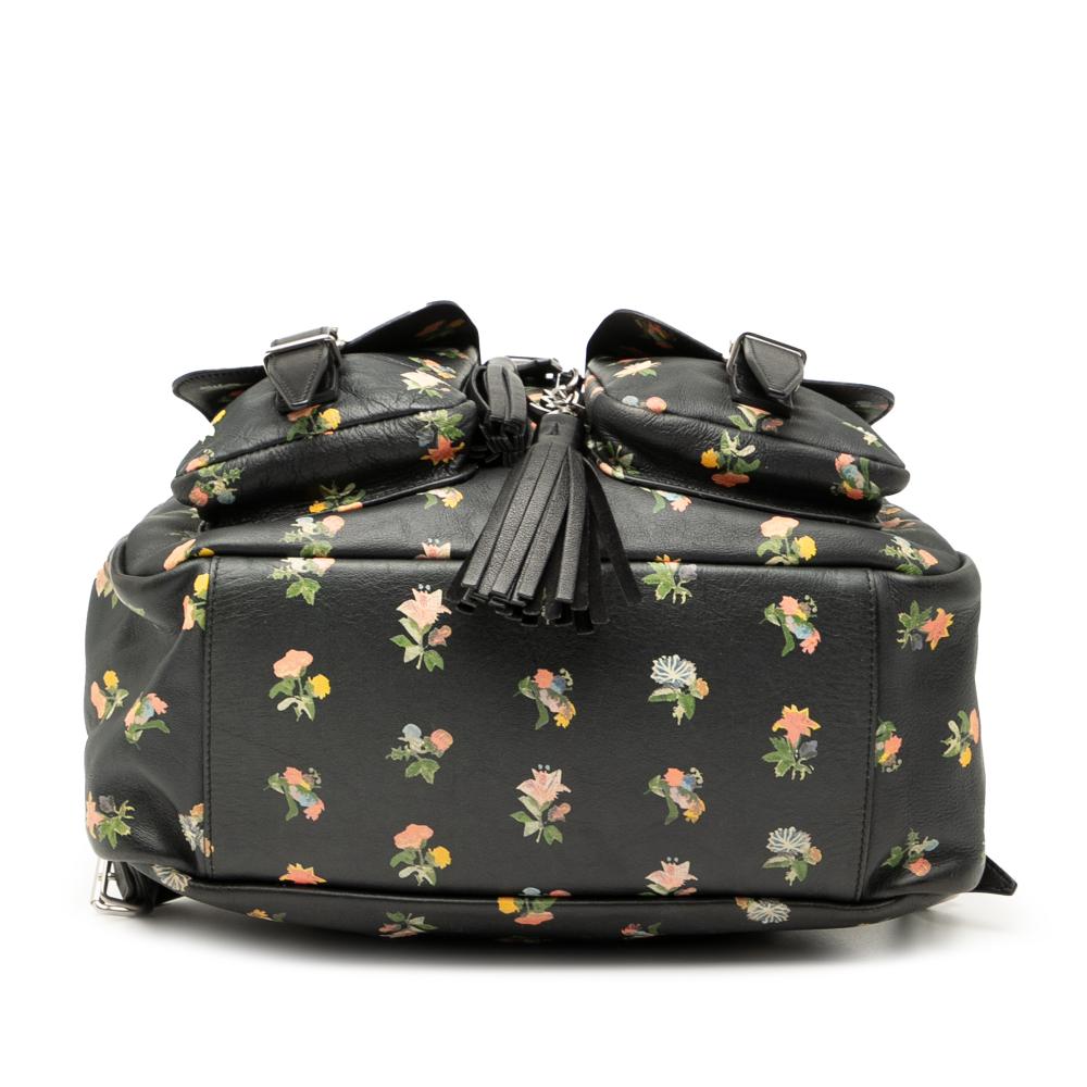 Saint Laurent B Saint Laurent Black with Multi Calf Leather Prairie Floral Printed Festival Backpack Italy