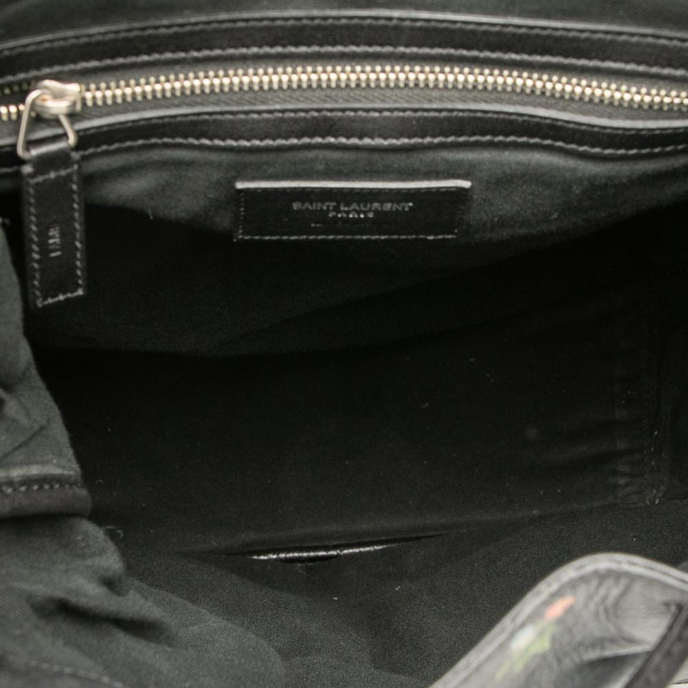 Saint Laurent B Saint Laurent Black with Multi Calf Leather Prairie Floral Printed Festival Backpack Italy