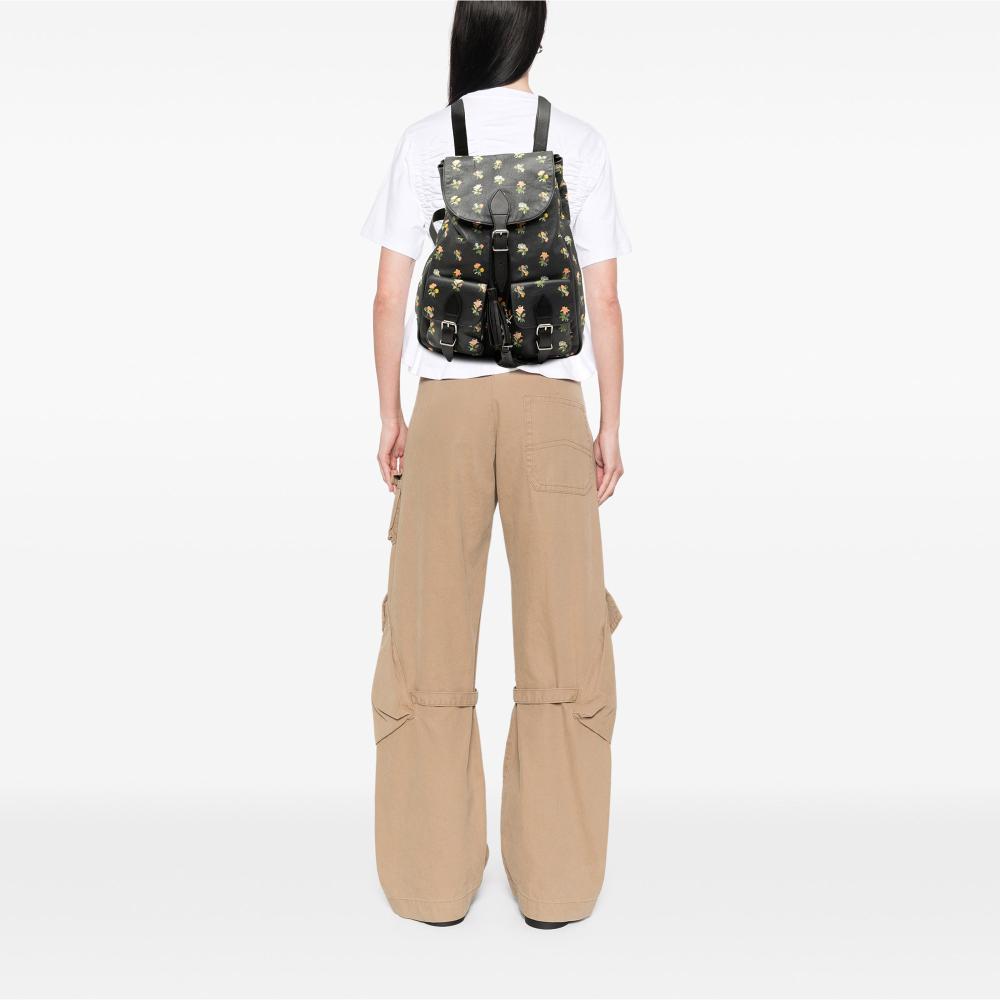 Saint Laurent B Saint Laurent Black with Multi Calf Leather Prairie Floral Printed Festival Backpack Italy